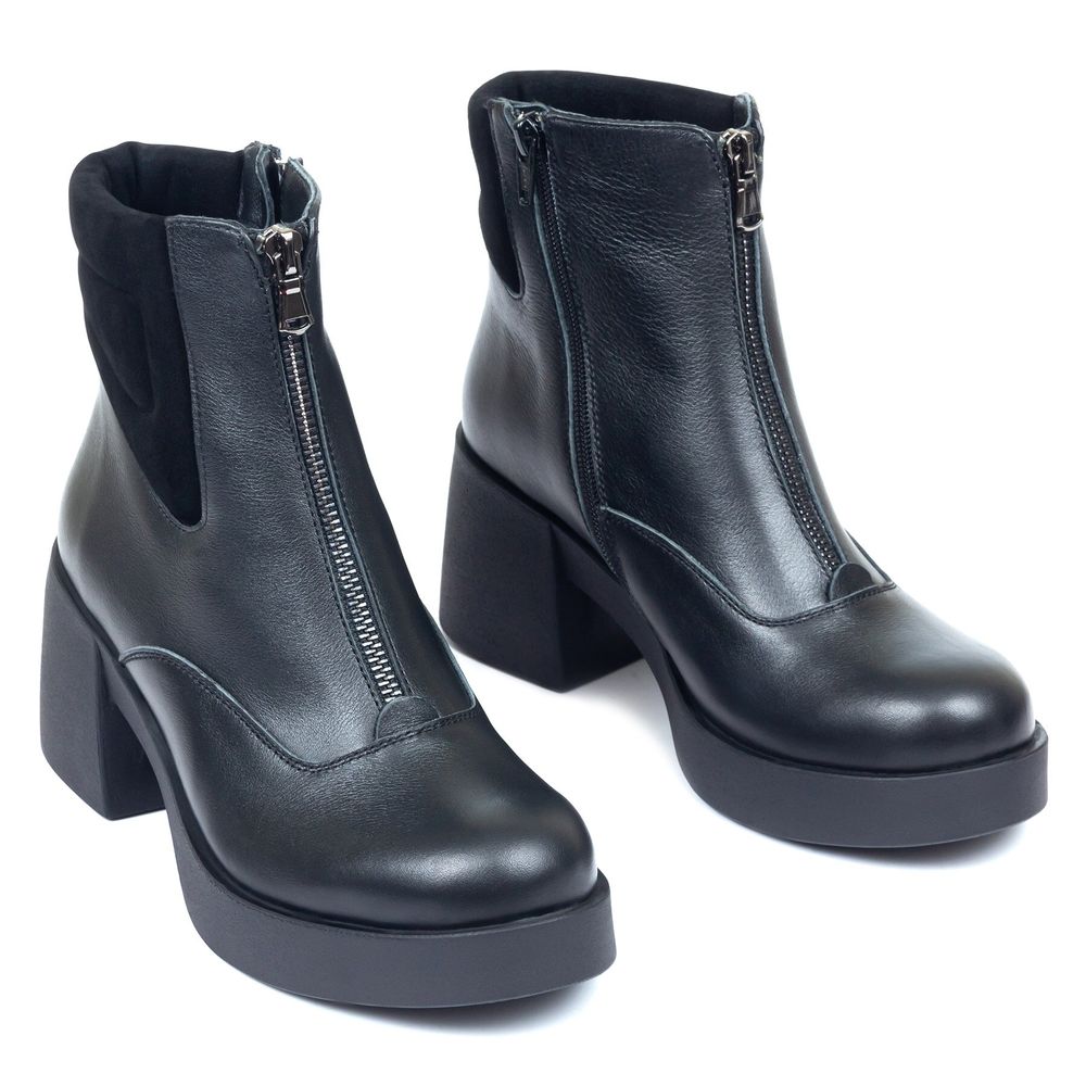 Ботинки черные из натуральной кожи на каблуке 5 см на байке 5176-1, 41, 27 см