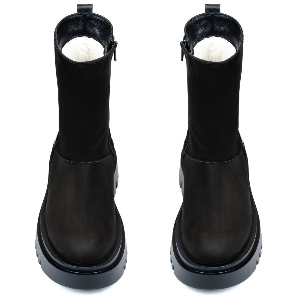 Ботинки черные нубуковые и кожаные на меху 6432-1-N, 41, 26 см