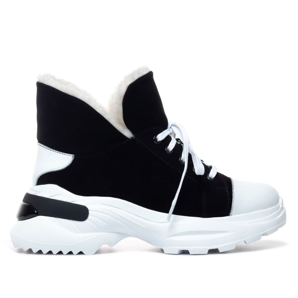 Кросівки білі з чорним з натуральної шкіри на вовні 0330R, Білий, 37, 24 см