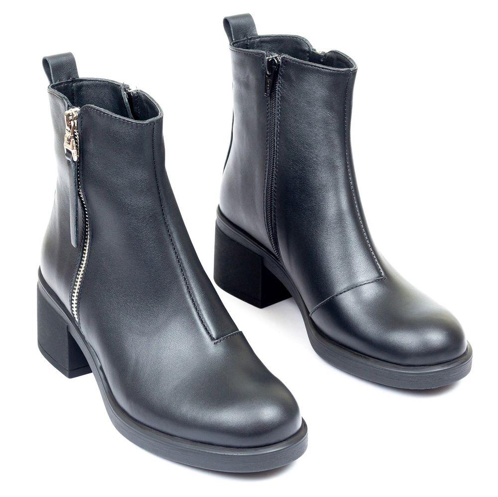 Ботинки черные из натуральной кожи на устойчивом каблуке 4 см на байке 5191-1, 36, 24 см