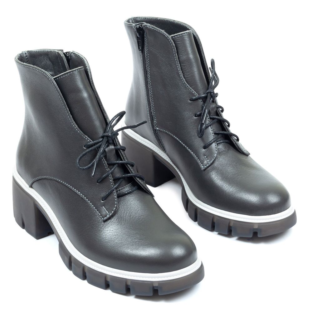 Ботинки темно-серые из натуральной кожи на каблуке 6 см на байке 5213-4, 40, 26 см
