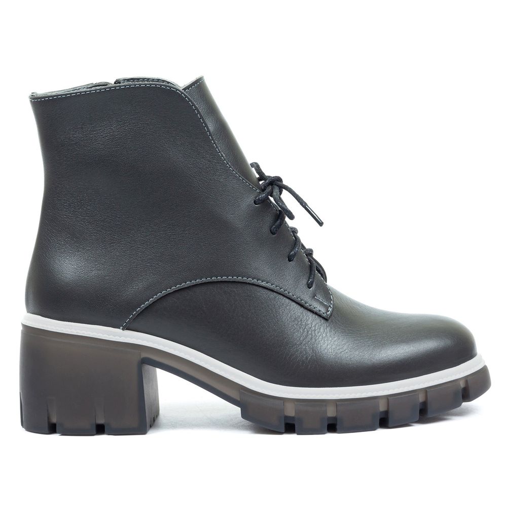 Ботинки темно-серые из натуральной кожи на каблуке 6 см на байке 5213-4, 40, 26 см