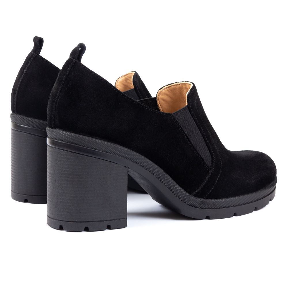 Туфлі чорні з натуральної замші на стійкому каблуку 6 см з м'якою устілкою