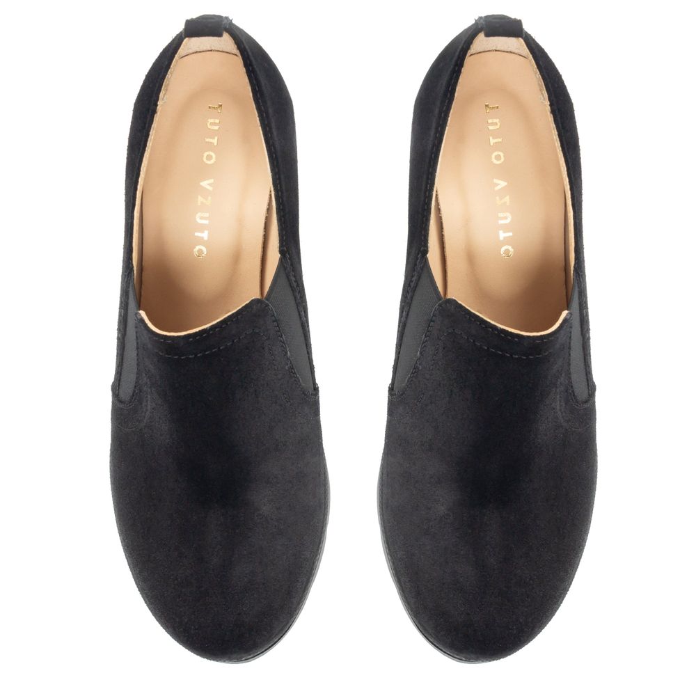 Туфлі чорні з натуральної замші на стійкому каблуку 6 см з м'якою устілкою