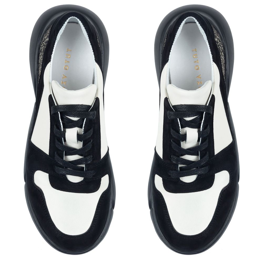 Кроссовки черно-белые кожаные с мягкой стелькой 2107-1-8