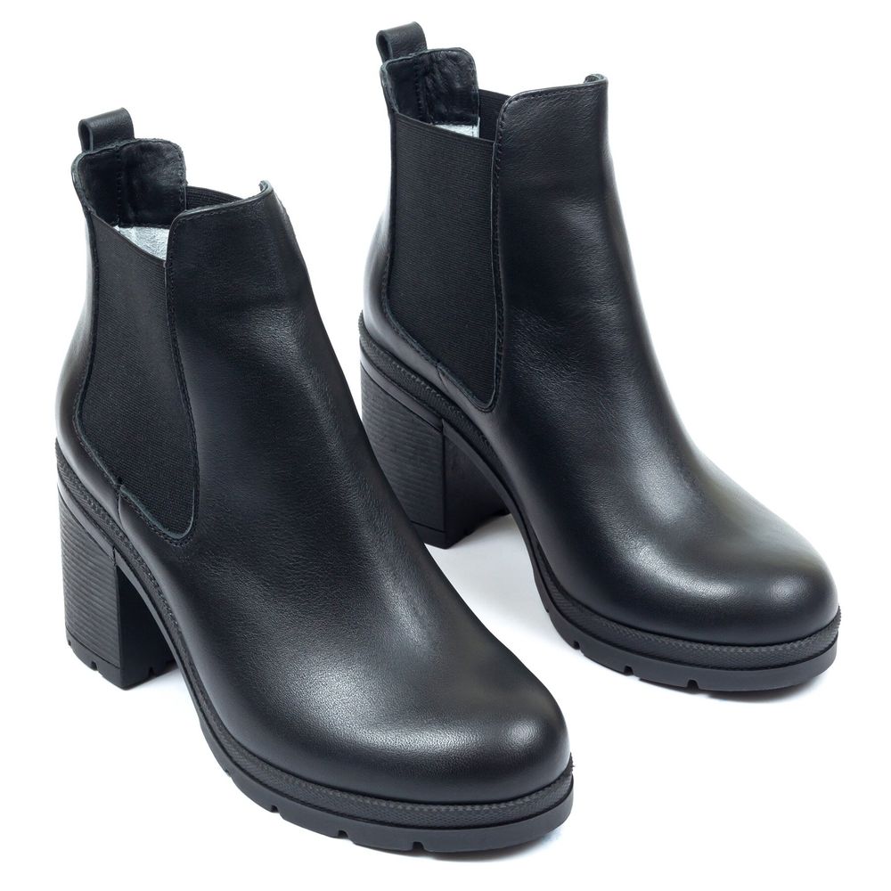 Ботинки черные из натуральной кожи на каблуке 6 см на меху 6294-1, 41, 27 см