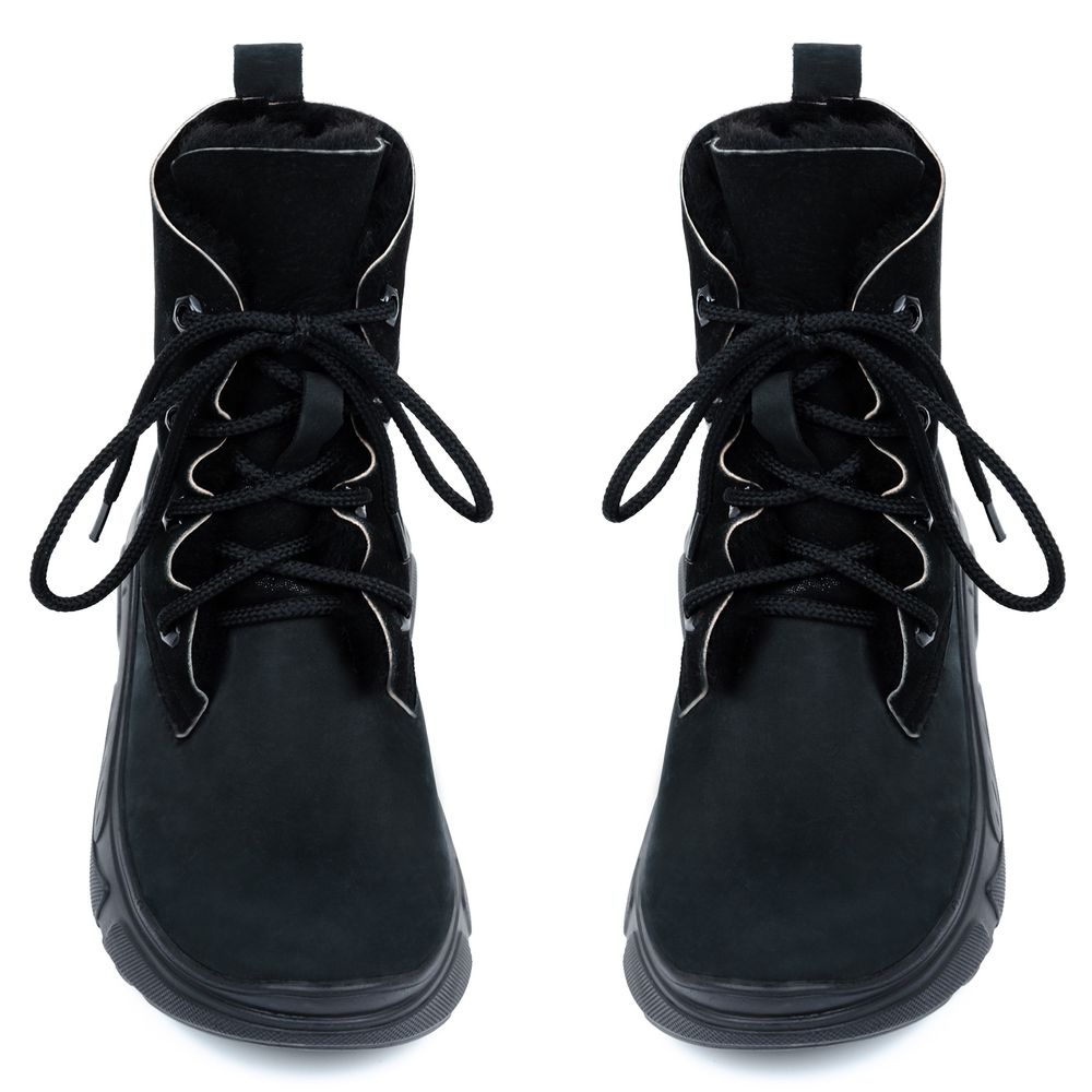 Черевики чорні з натурального нубуку на спортивній підошві на шерсті 6369-1-N, Чорний, 39, 25.5 см