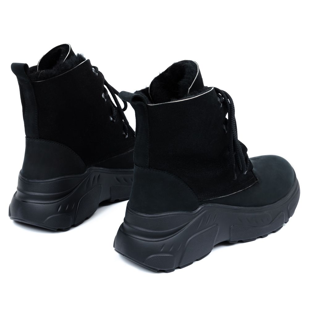 Ботинки черные из натурального нубука на спортивной подошве на шерсти 6369-1-N, 39, 25.5 см