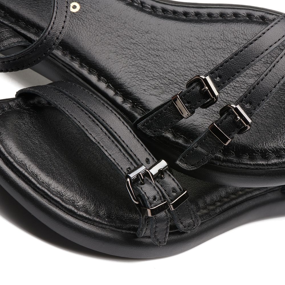 Сандалии черные кожаные с тонкими ремешками на пальцах Viola 1101-1