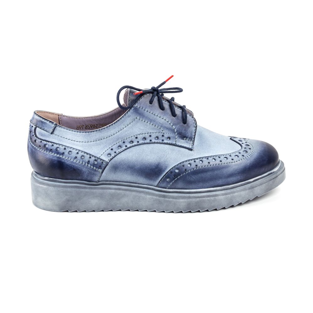 Туфли синие из натуральной кожи с мягкой стелькой на платформе и шнурках