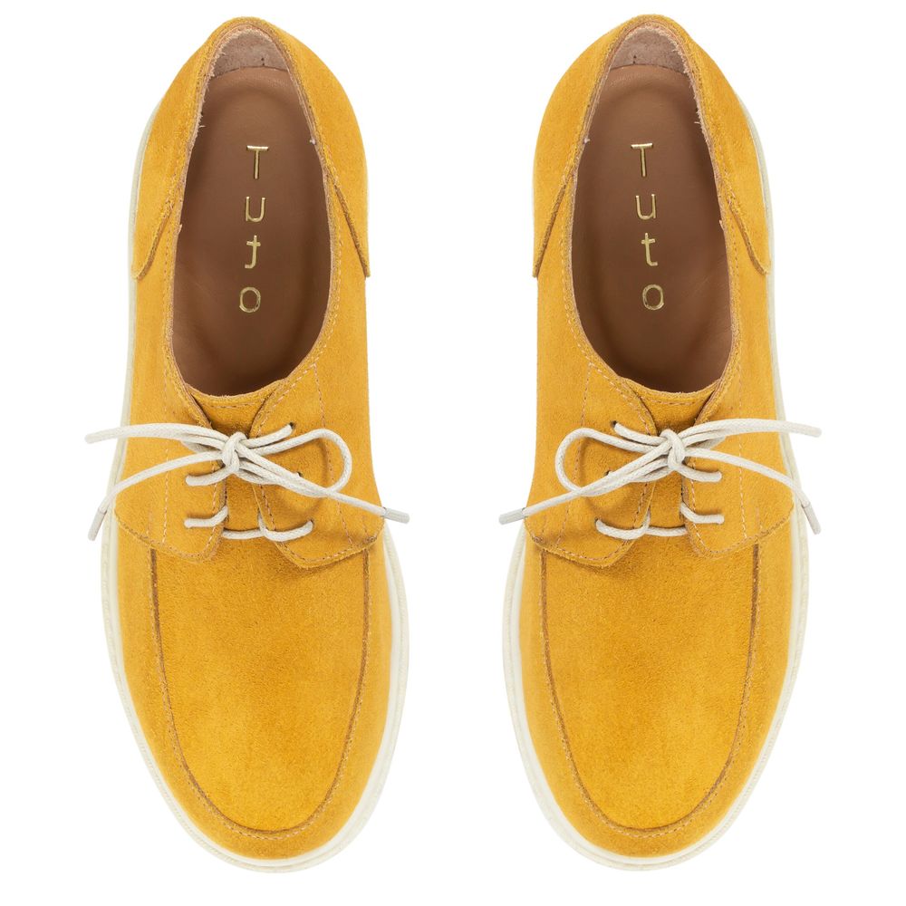 Туфлі жовті низький хід на шнурках з натуральної замші з м'якою устілкою на грубій підошві​​​​​​​