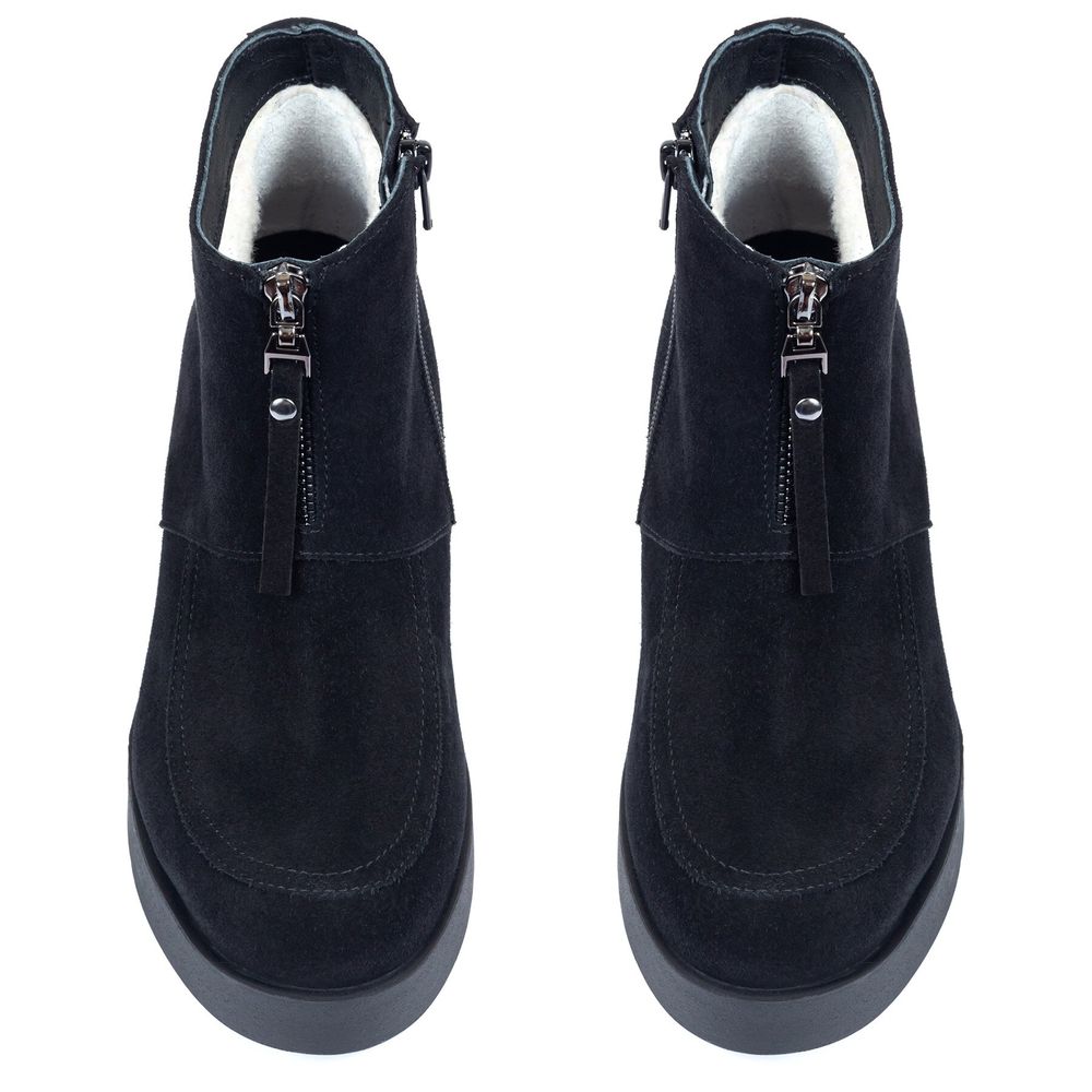 Ботинки черные из натуральной замши на каблуке 6 см на меху 6337-1-Z, 40, 26 см