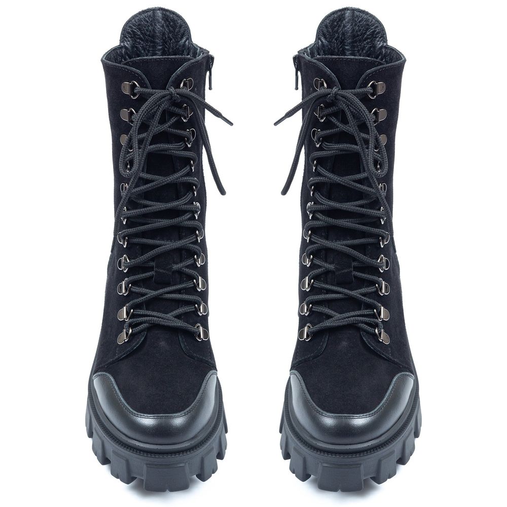 Ботинки черные из натуральной замши и кожи на байке 5200-1-Z, 36, 23 см
