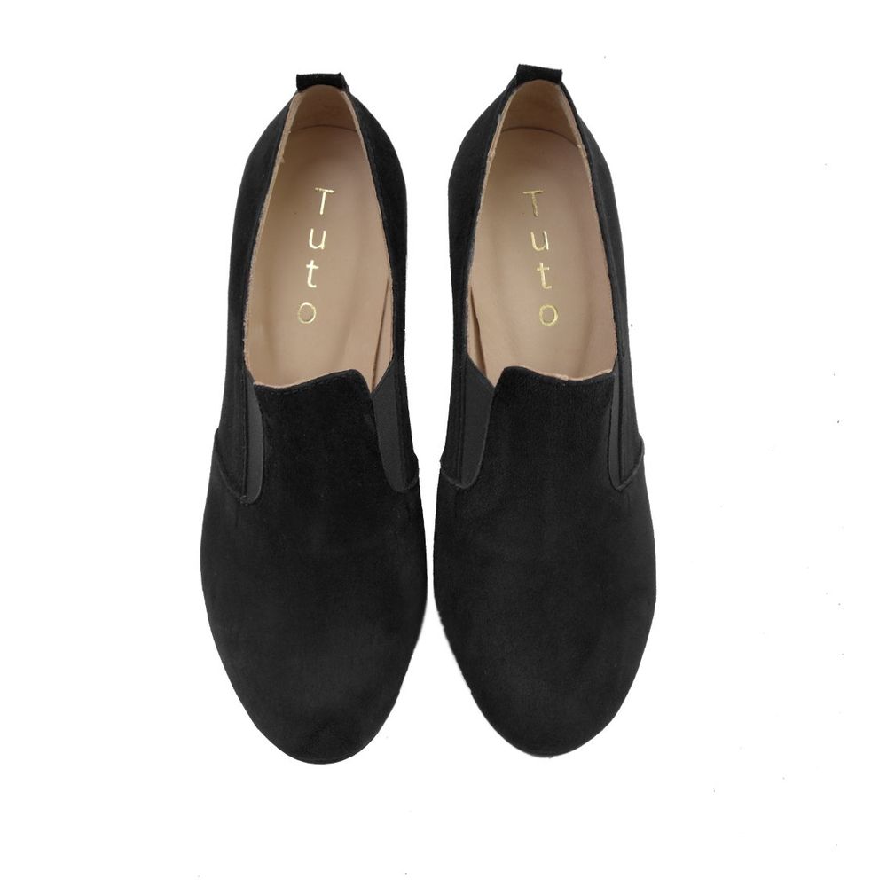 Туфлі чорні з натуральної замші на стійкому каблуку 8 см​​​​​​​