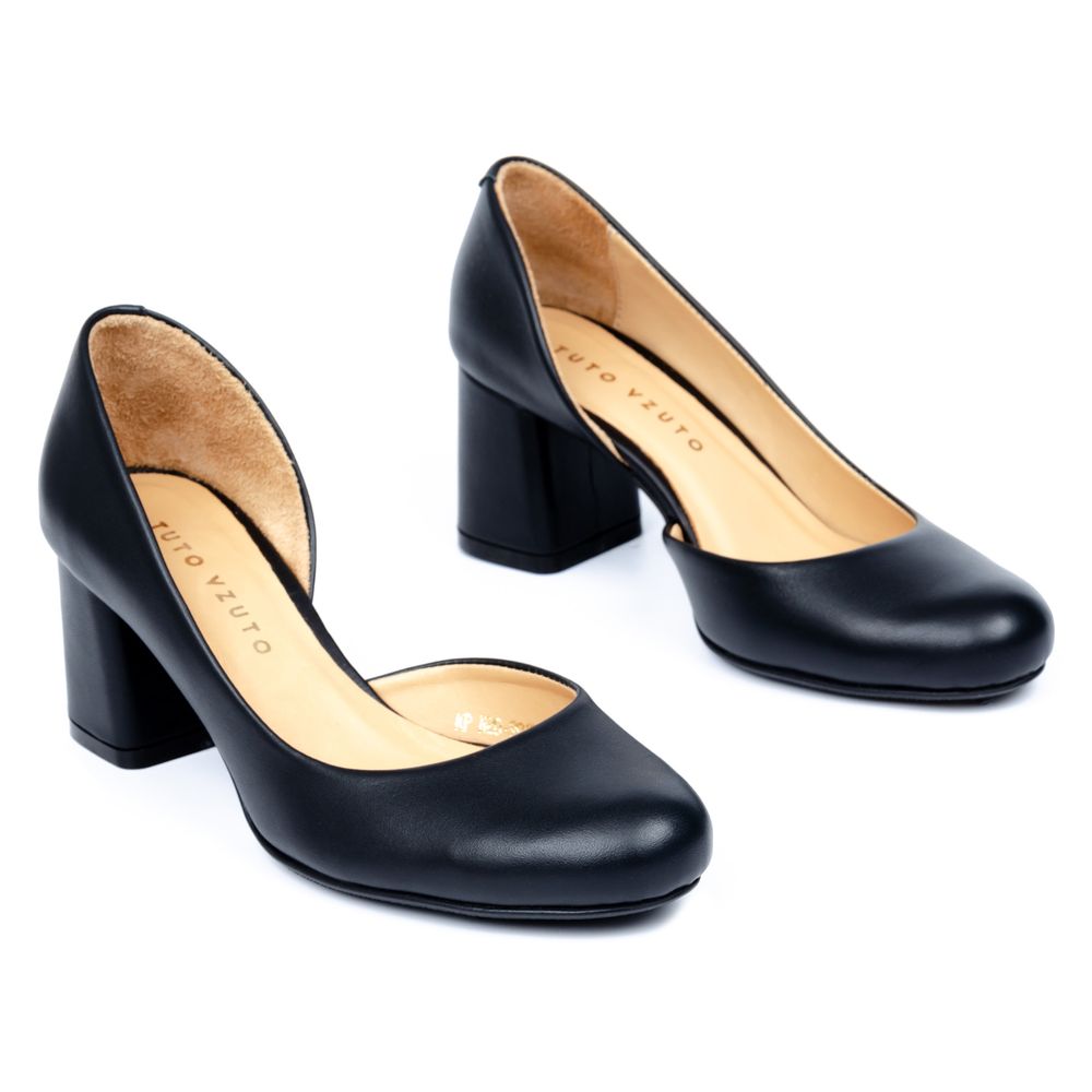 Туфли черные из натуральной кожи на устойчивом каблуке 6 см с мягкой стелькой