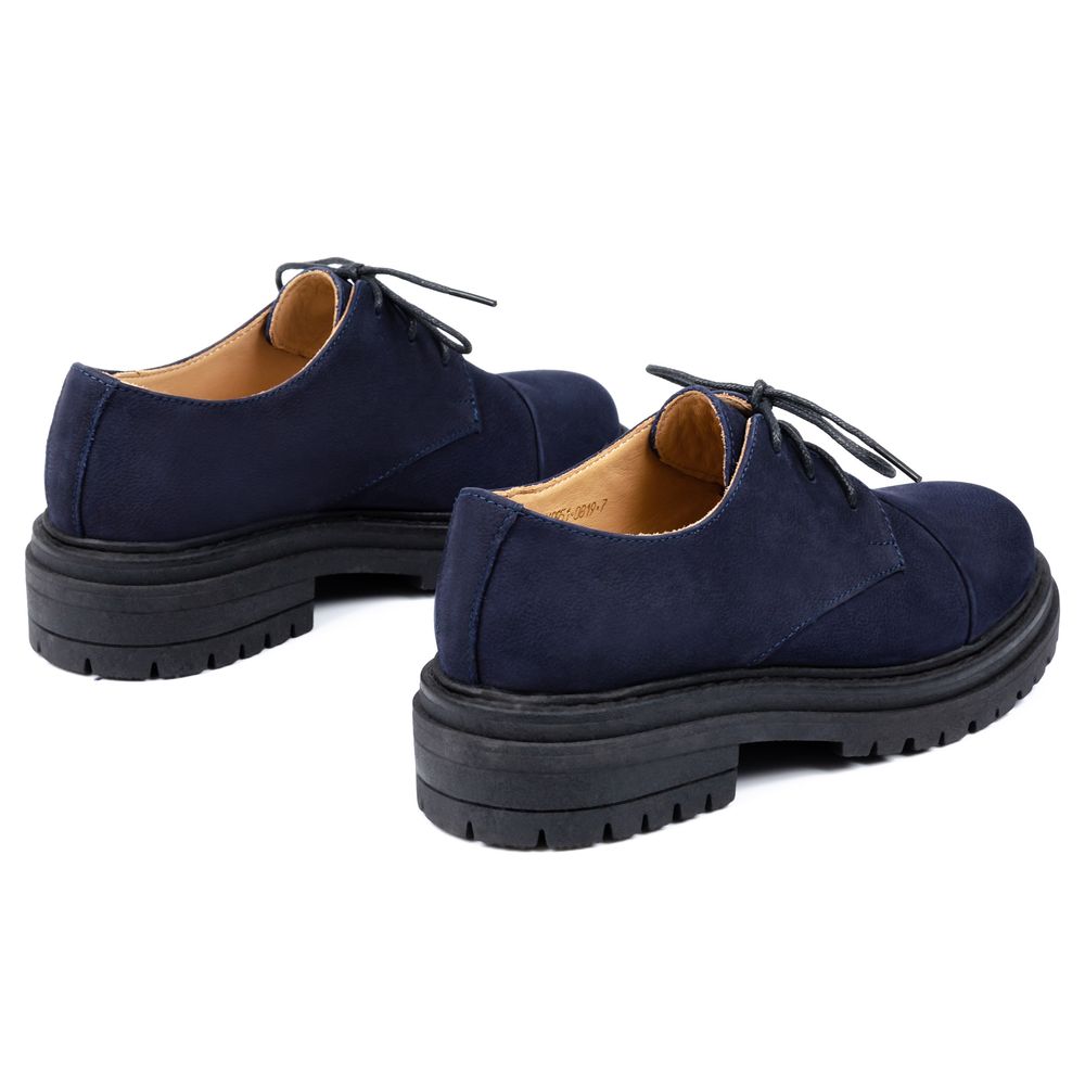 Туфлі сині низький хід на шнурках з натурального нубуку з м'якою устілкою на грубій підошві​​​​​​​
