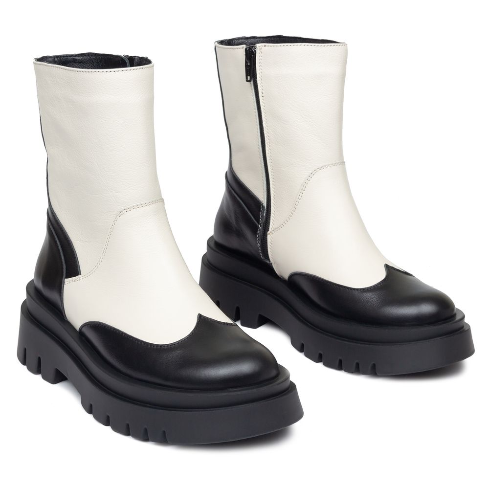 Ботинки черные и светло-бежевые кожаные на байке 5239-1-9, 37, 23.5 см