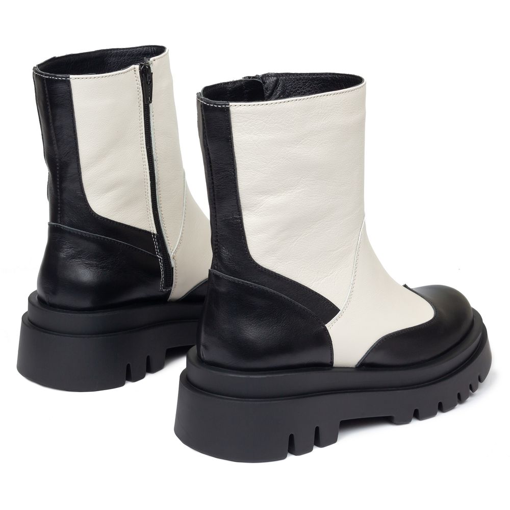 Ботинки черные и светло-бежевые кожаные на байке 5239-1-9, 36, 23 см