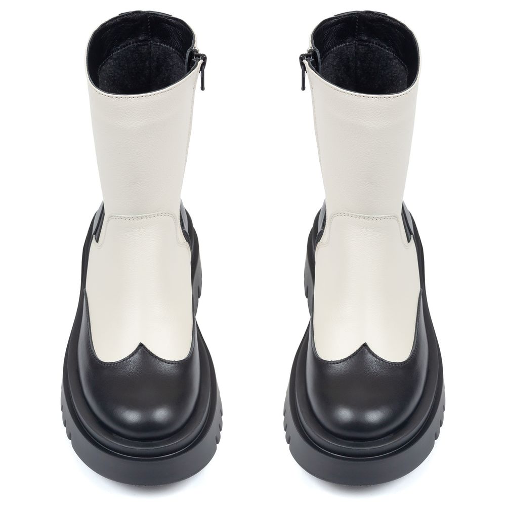 Ботинки черные и светло-бежевые кожаные на байке 5239-1-9, 41, 26 см