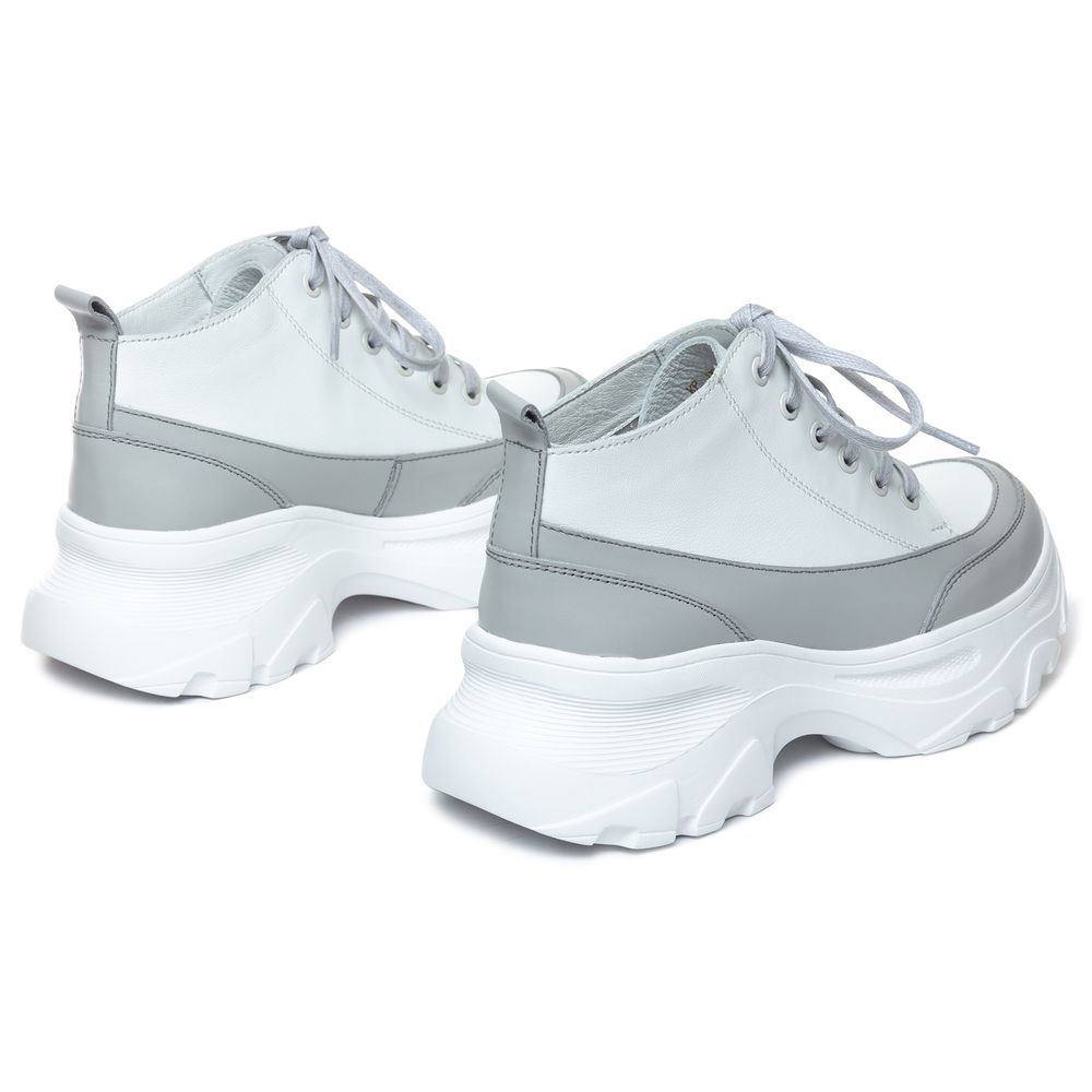 Ботинки серо-белые кожаные на кожаной подкладке 4151-4-8, 36, 23 см