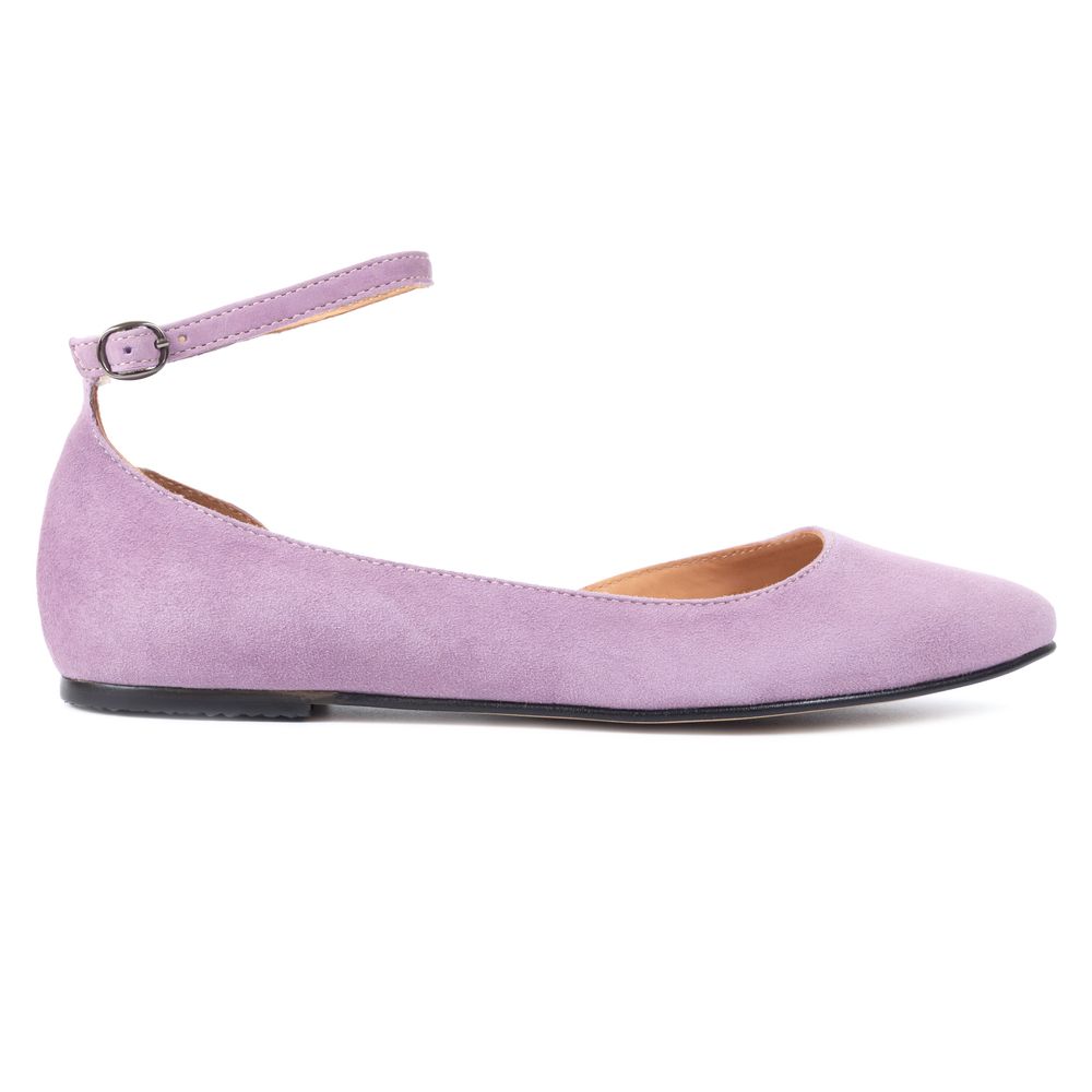 Туфли фиолетовые из натуральной замши низкий ход с мягкой стелькой и застежкой вокруг щиколотки